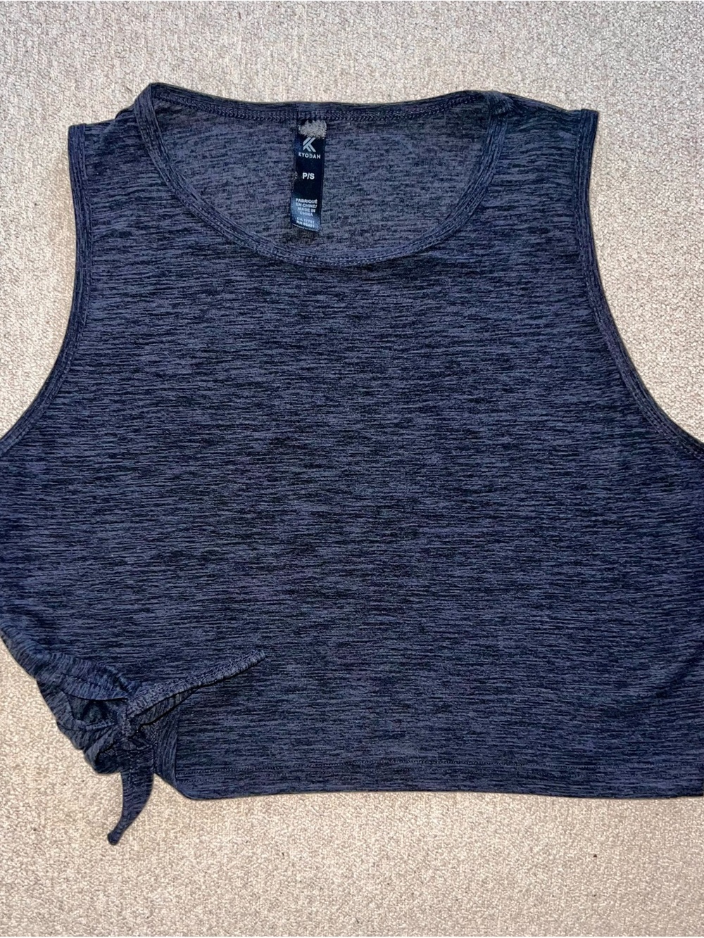 Soft Black Heather Crop Tank with Side Tie - gym or casual